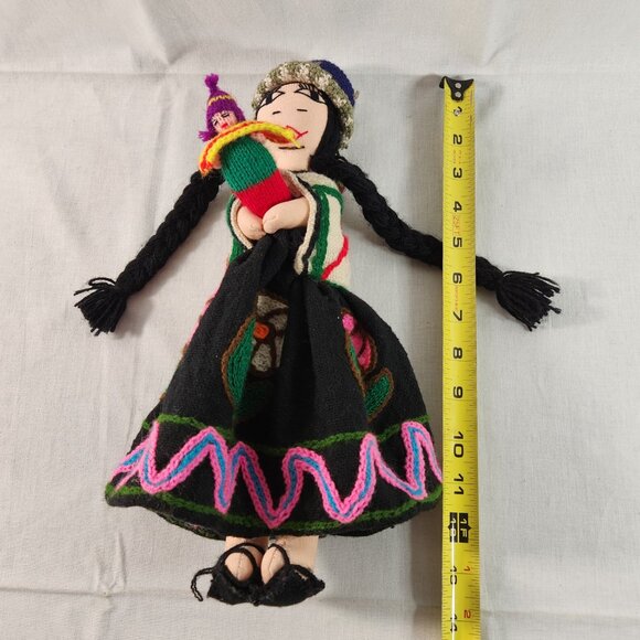 Peruvian Andean Handmade Doll Folk Art Embroidery Dress Mother with Baby 14 in - Picture 12 of 13